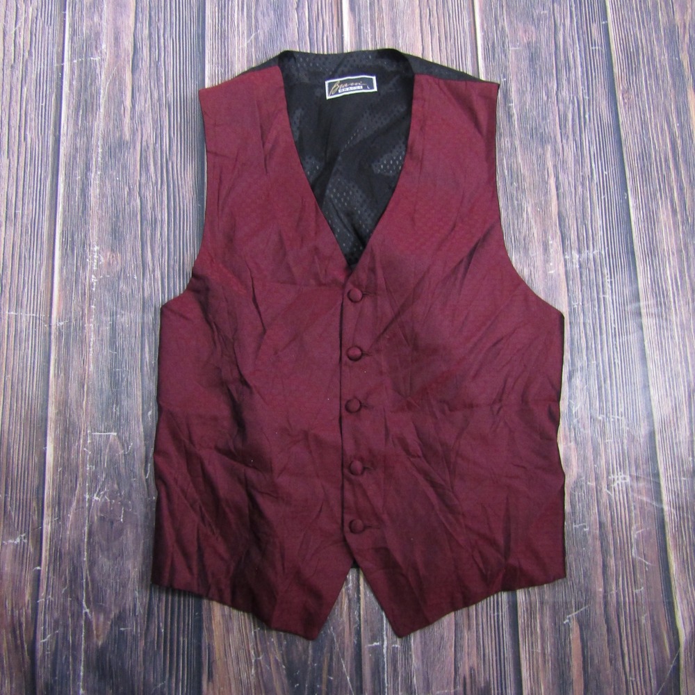 Bracci Silk Vest Men Large Burgundy Formal Wedding Waistcoat Diamond Pattern